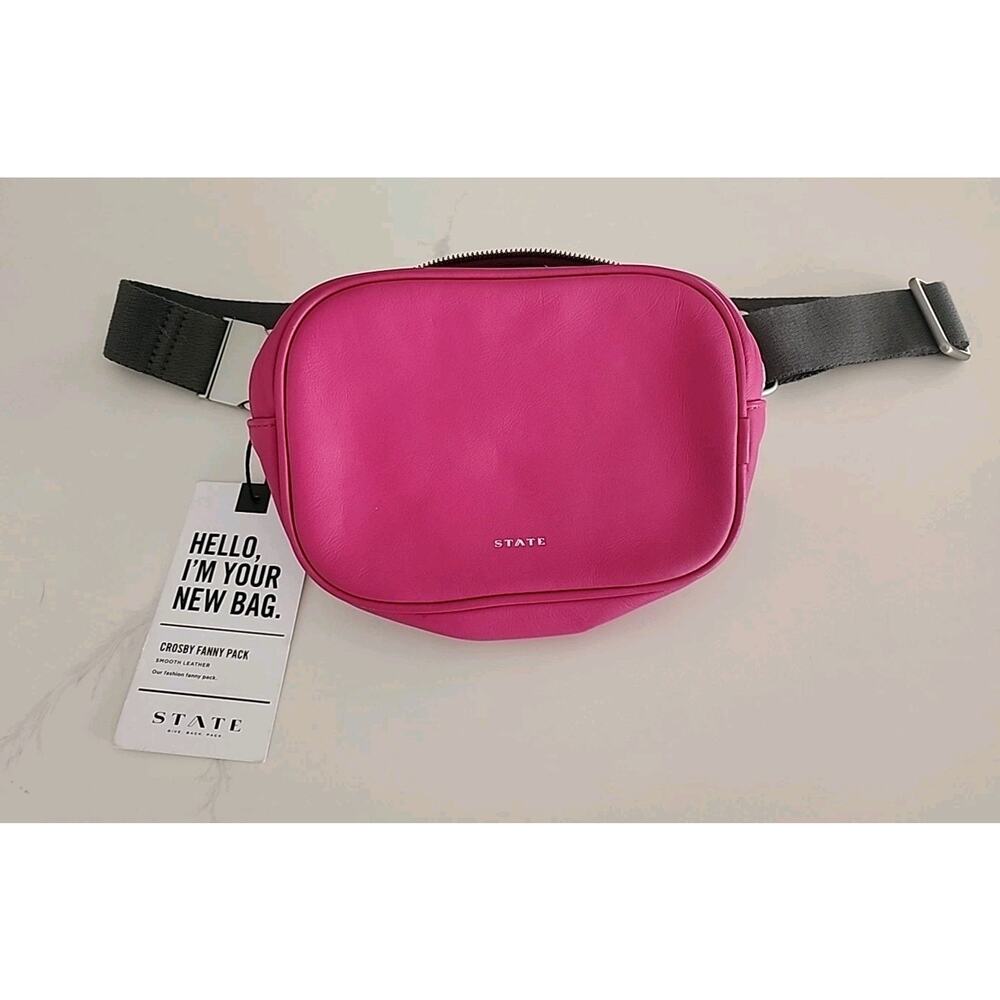 State Women Crosby Pink Leather Belt Bag Black Fanny Pack 5” H x 7”W x 2"D